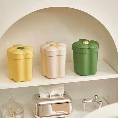 1PCS Flower Desktop Wastebasket Household Cute Mini Storage Bin Bedroom Small with Lid Large Opening Paper Basket