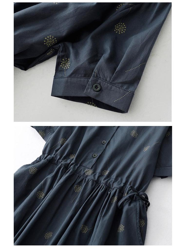 2026 Summer Women's High-End Chinese Style Cotton Linen Shirt Dress - Waist-Cinched, Slimming, Mid-Length Skirt