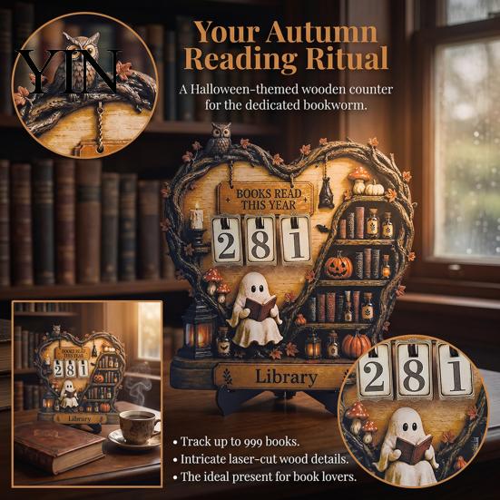 Reading Tracker with Stand Halloween Book Read This Year Counter, Ghost Bookstore Challenge Number, Counter Table Sign Decoration, Gift for Bookworms