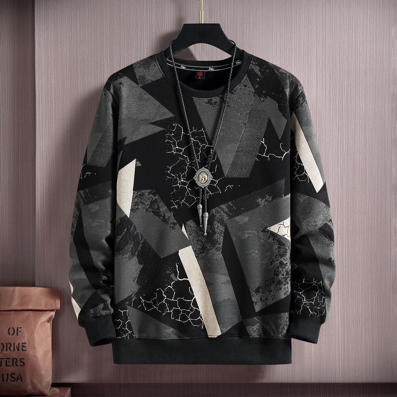 

2022 Весна/Осень Мужской Повседневный Свитшот с Круглым Вырезом Большого Размера - Модный Универсальный Дизайн для Полных Мужчин 6XL чёрный