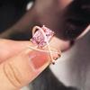 Sweet And Cool Celebrity Wind Pink Diamond Ring Female, Geometric Inlaid Zircon Shiny Ring, Temperament Design Single Ring