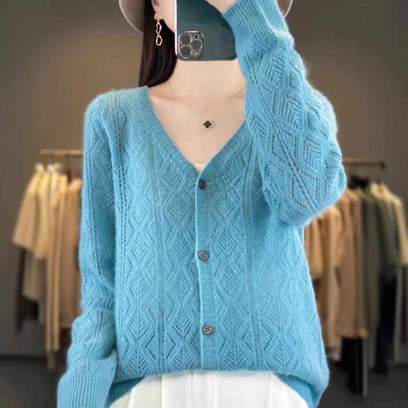 Women S V Neck Loose Short Wool Knit Cardigan Solid Color Long Sleeve Autumn Winter