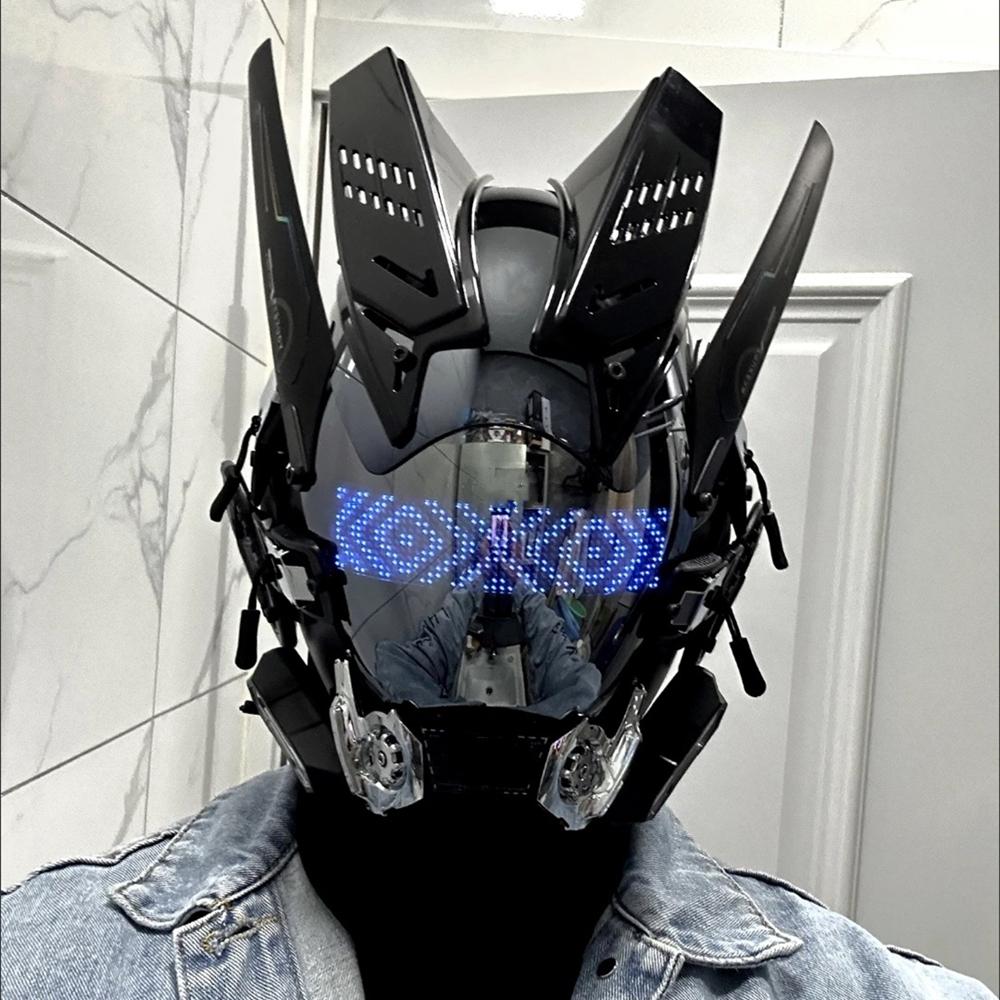 Cyberpunk LED face mask helmet with built-in LED display screen, role-playing Halloween fitness party music festival props