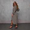 European and American Women's V-Neck Striped Belt Shirt Dress - Autumn 2025 Fashion