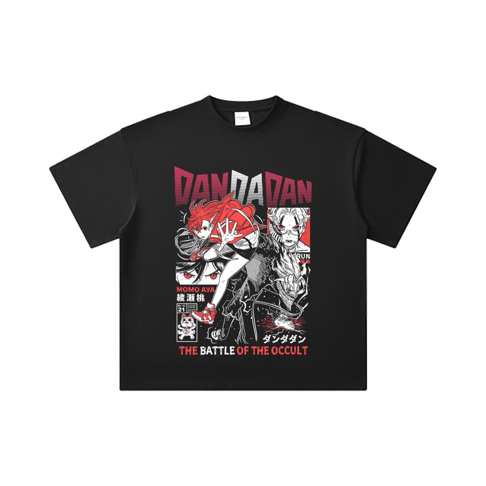 260 GSM Double Yarn 32 Count 100% Cotton DanDaDan V4 Occult Battle Print Unisex Heavy Cotton T Shirt