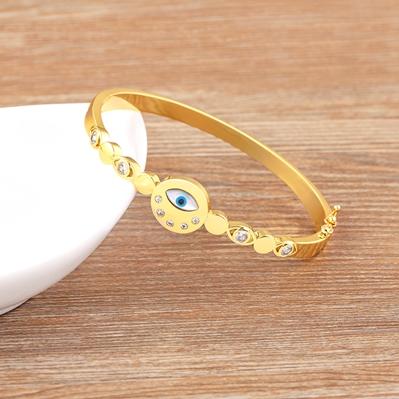 

Nidin Trendy Turkish Evil Eye Gold Plated White/Colorful Bangle Round Shape Lucky Blue Eyes Cuff Bracelets Wristband Gift 56-58mm білий