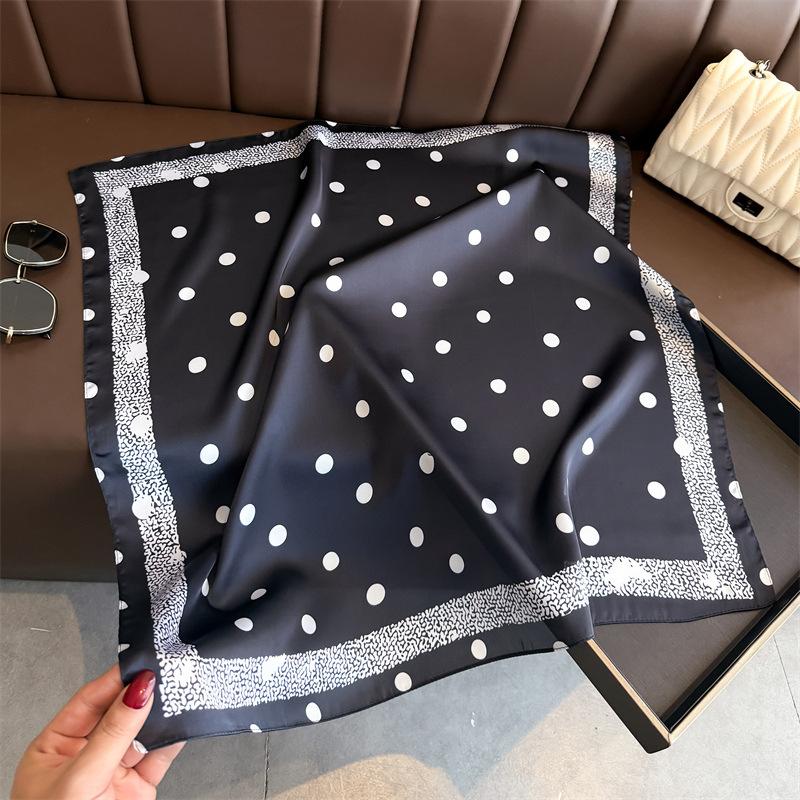 Geometric Polka Dots Print Shawl Square Scarf For Women Soft Satin Wraps Neckerchief Female Hair Bands Ribbon Headband Bandana