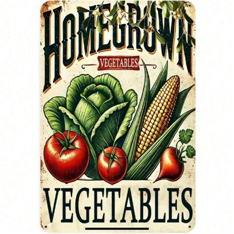 Vintage Garten Gemüse Metallposter, Frisches Bauernhof Gemüse Blechschild, Bauernhaus Wandkunst Dekor
