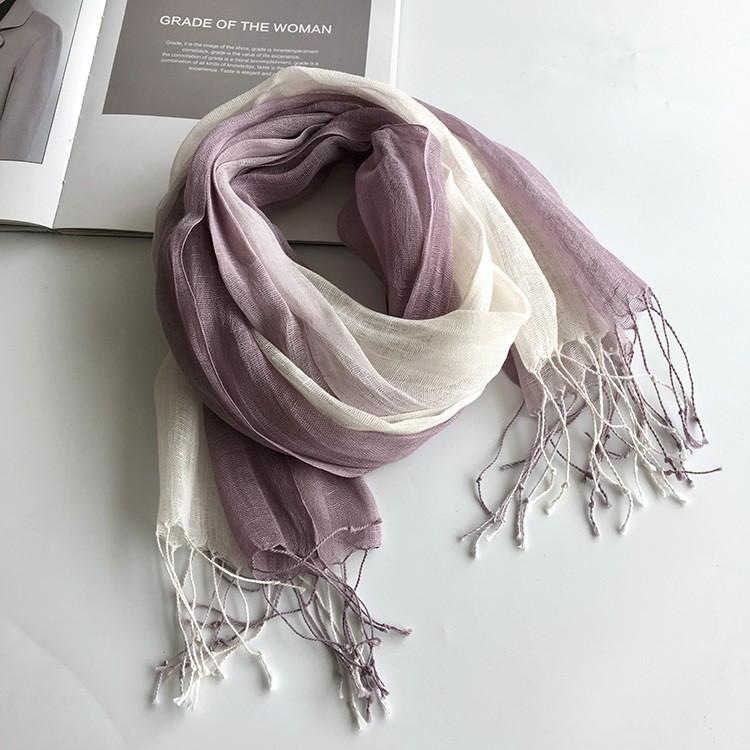 Fashion Creative Scarf Thin Linen Shawl Gradual Change Color Style Pure Linen Women'S Scarf Direct Supply
