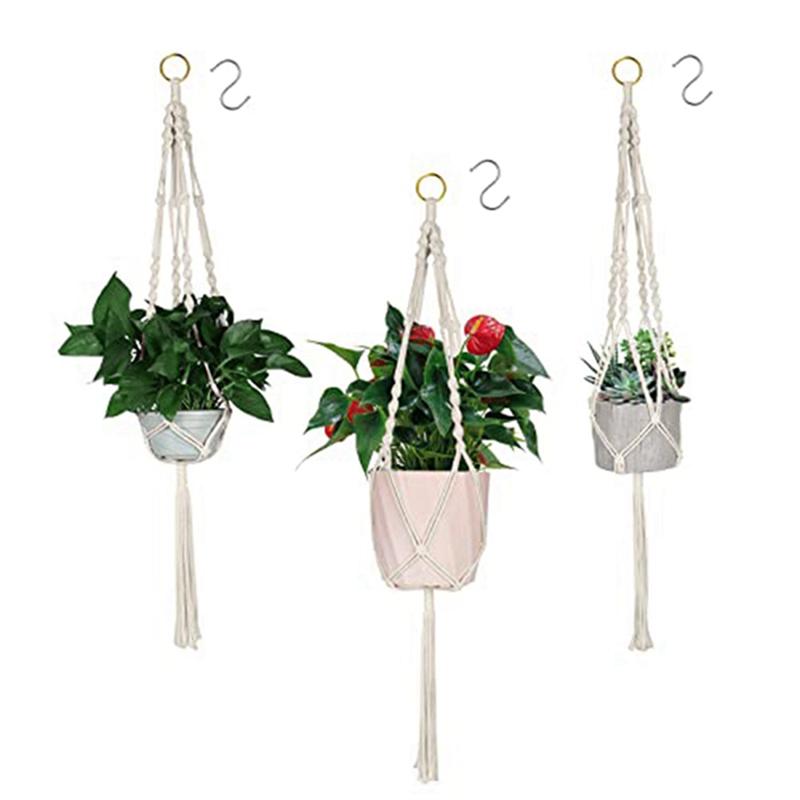 ABFS 4 Piece Hanging Planters Baskets With 4 Hanging Hooks Cotton Rope Macrame Plant Hanger