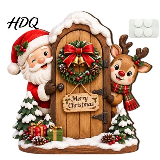 Christmas Hanging Ornaments Door Ornament Wooden Wall Mounted Festive Sign 2D Holiday Gift for Family Flat Art Home Entrance Decor Santa Claus