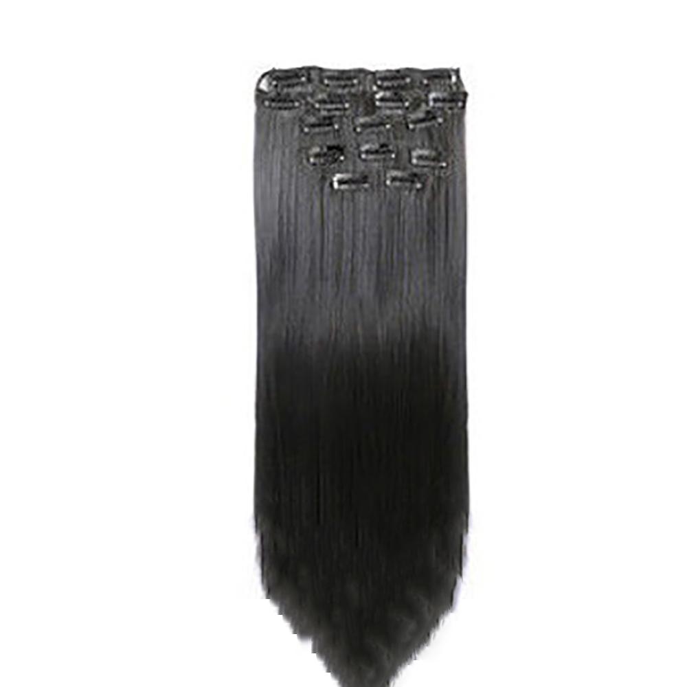 22" Hair Extensions 56cm Natural Hairpieces Straight Synthetic Clip In Hair Extentions Black