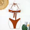 2025 New Summer New Beach Party Bikini Sexy Patchwork Bikini Solid Color Bandeau Split Ladies Fashion Swimsuit Women
