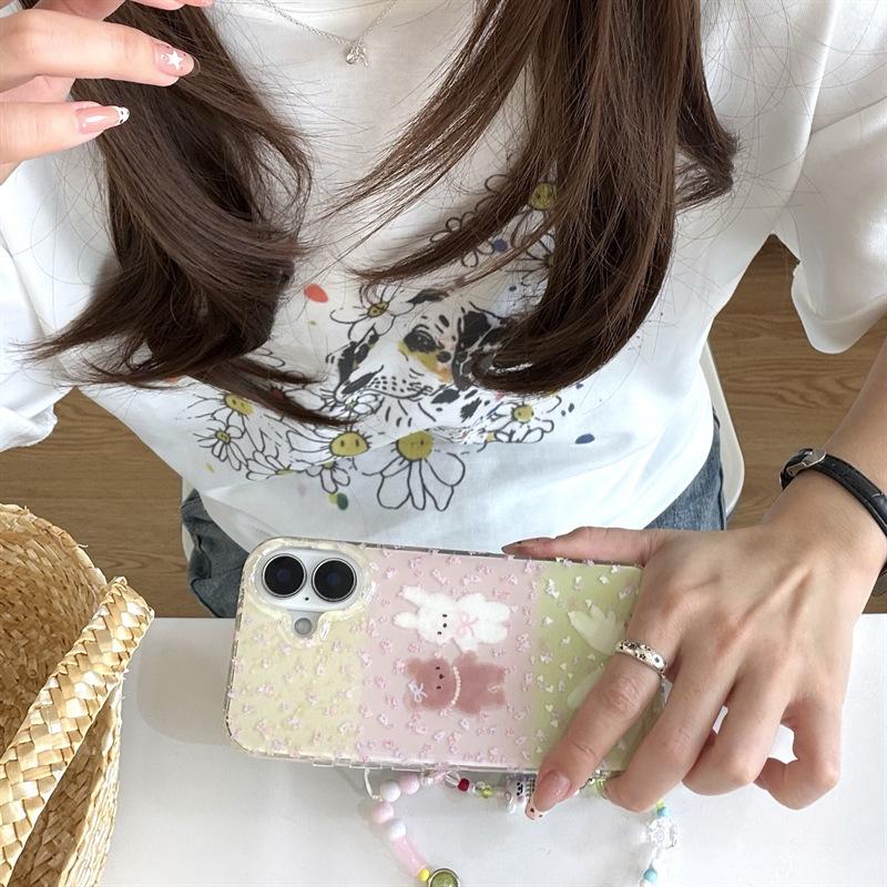 Pink Flowers & Bear Rabbit iPhone Case for 17, 16 Pro Max, 15, 14