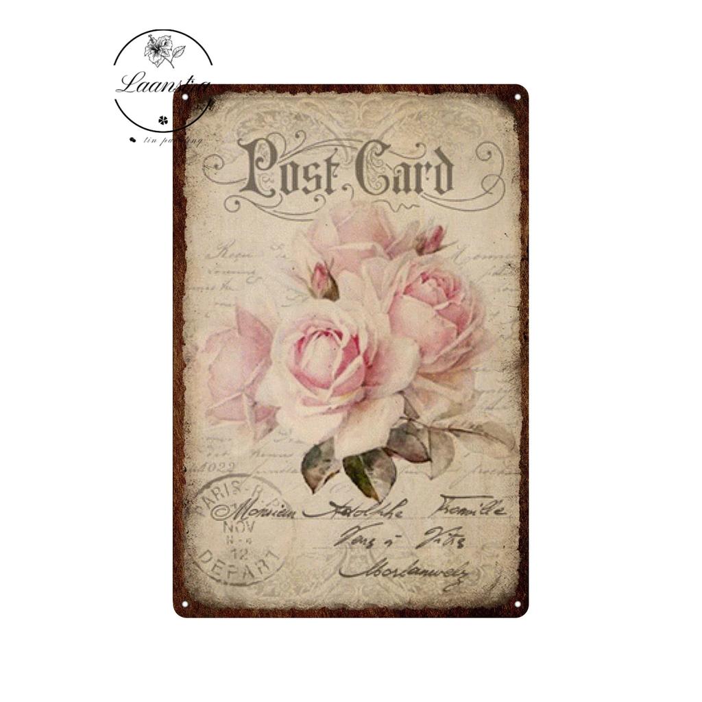 Vintage Flowers Rose Picture Metal Plaque Tin Signs Plate Wall Decor Art Iron Posters Man Cave Bar Club Garden Decoration Poster