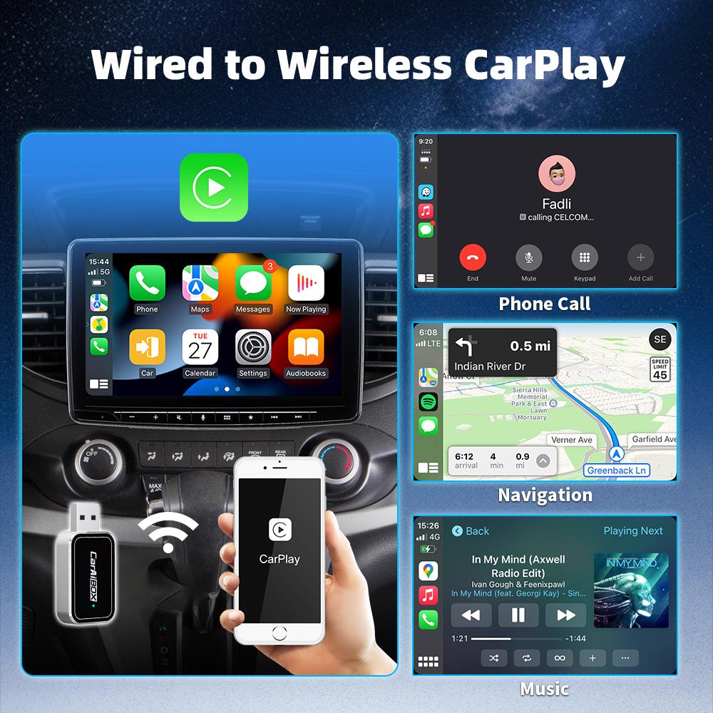 EC09-SI-C USB Mini Wired To Wireless CarPlay Android Auto Adapter 2 In 1 Car Connectivity Box