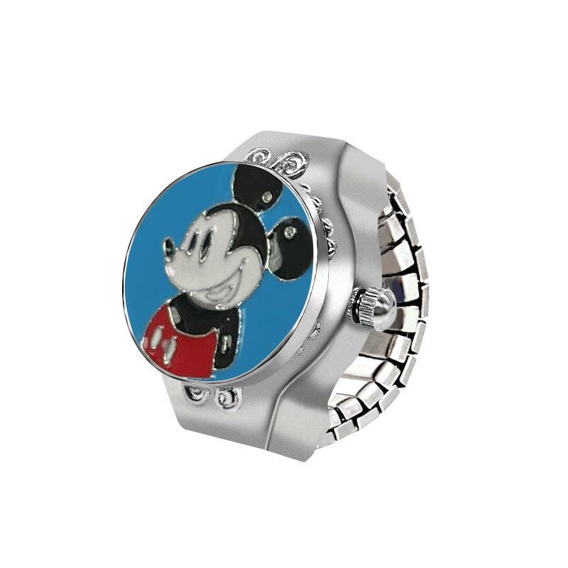 Disney Mickey Flip Cover LookTime Mini Ring Watch Cute Cartoon Simple Couple Creative Keeping Ring
