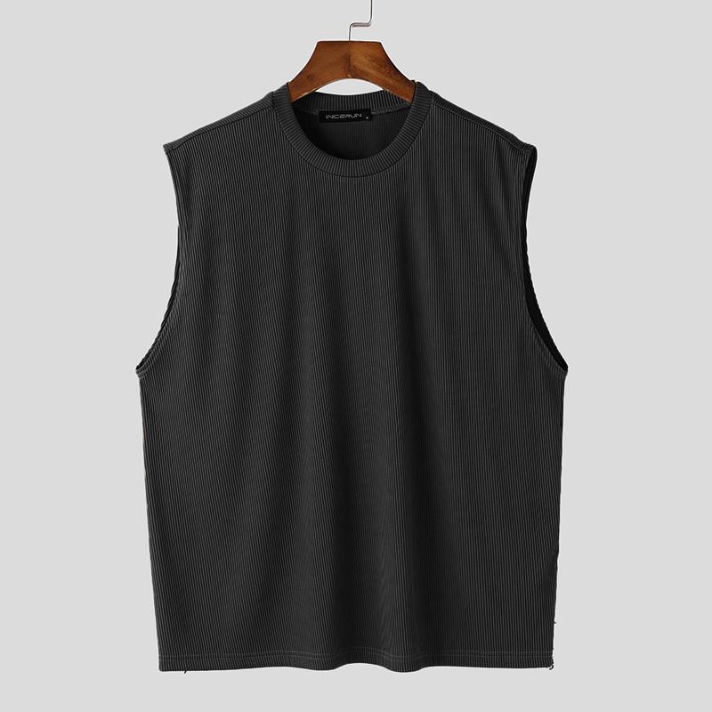 

INCERUN мужские топы без рукавов с круглым вырезом в рубчик, летний жилет 2XL чёрный