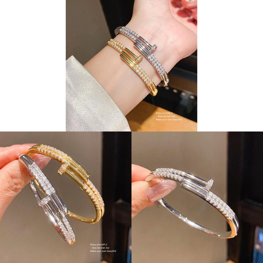Classic Copper Zirconia Bangle With Gold Plating For Ladies Fashion Accessory