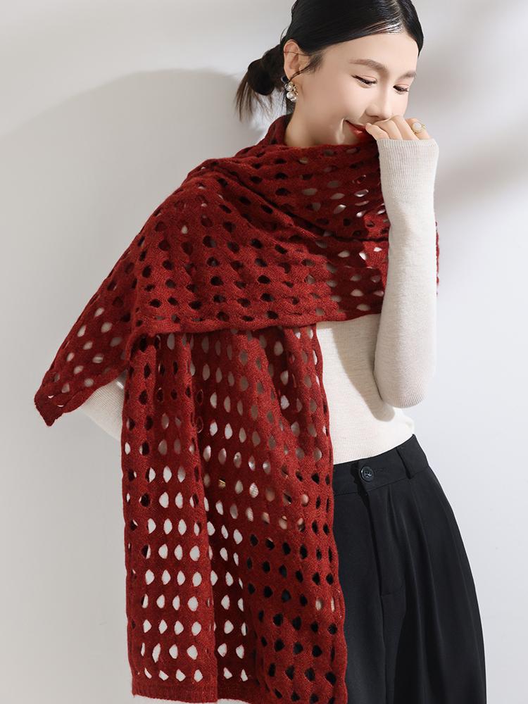 100% Cashmere Openwork Scarf Large Mesh Women Knit Shawl Knotted Wrap Casual Soft Warm Cashmere Hollow Out Cappa Cozy 170x43cm