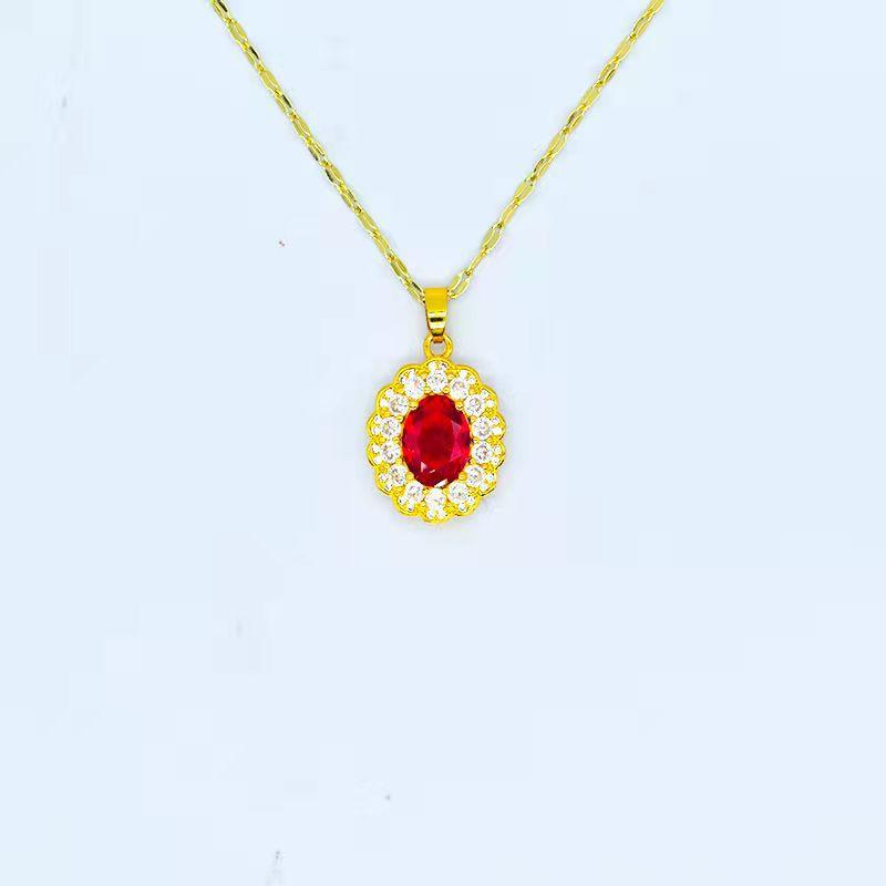 Light Luxury Soft Water Drop Ruby Necklace Women'S High Value Personality Does Not Fade Pendant Collarbone Chain