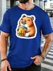 Cute Capybara Drinking Unisexgo Tea Unisexs Front Print T Shirt Kawaii Rodent Graphic Tee Casual Short Sleeve Top Bubble Tea Fan Gift