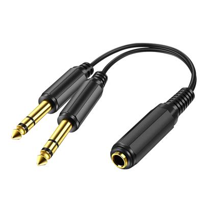 6.35 1/4 Inch 1 Female 2 Male Y-Type Adapter Cable Stereo To Dual 6.5 Mono Channel Y Splitter Audio Cable