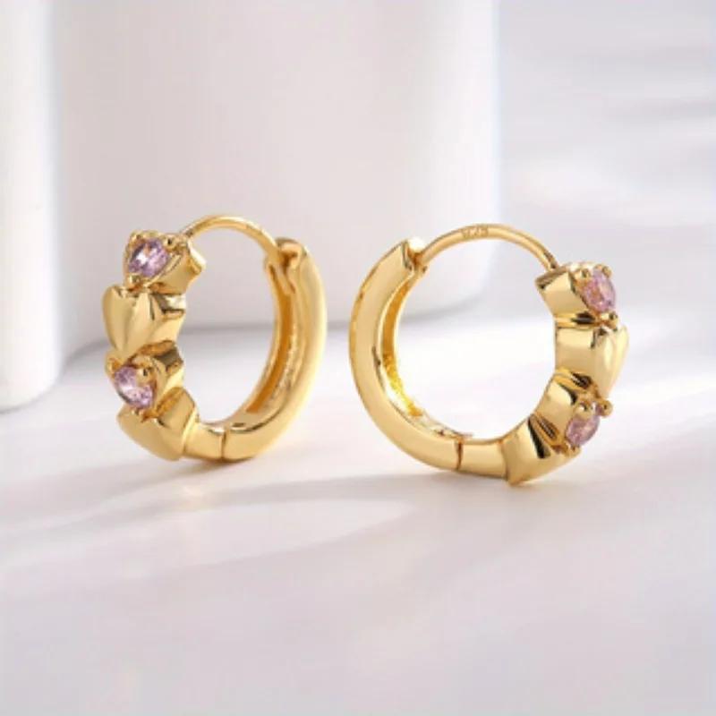 Gorgeous Pink Artificial Crystal Earrings Women's Versatile Jewellery Party Accessories Valentine's Day Exquisite Gift for Women