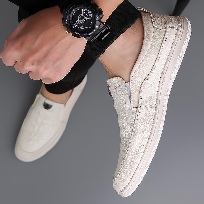 Mens Leather Loafers Breathable Outdoor Slip on Casual Shoes for Male Work Office Driving Sneakers Non Slip Walking Flats