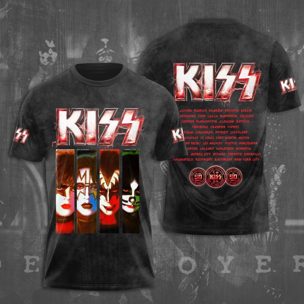 Kiss Band Cool Lässig Spaß Streetwear Hip Hop 3D Druck Herren/Damen Kurzarm T-Shirt Oversized Rundhals Tee Top Herren T-Shirt