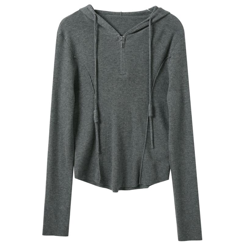 SanCai Women's Hooded Slim Fit Knitted Sweater