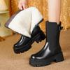 Winter Women's Snow Boots High Quality Genuine Leather Natural Wool Warm Mid Boots Non-slip Women's High Heel Cotton Boots Botas