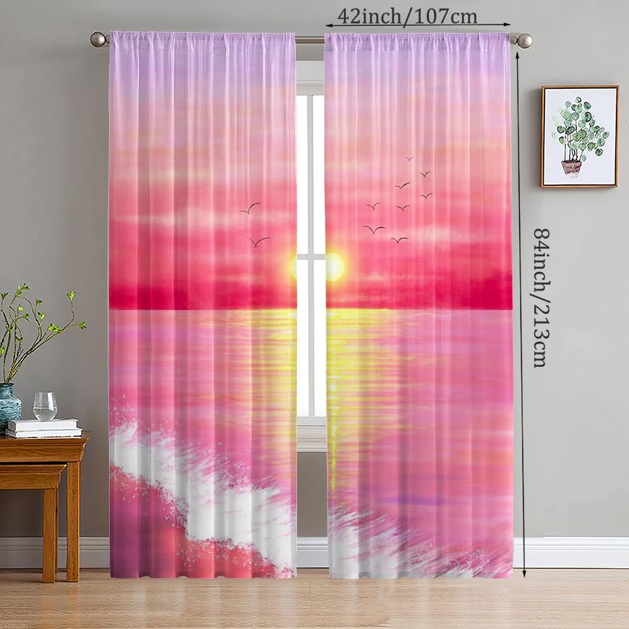 Beach Under Pink Sunset Printed Curtains Christmas Decorations Daily Home Room Curtain Polyester