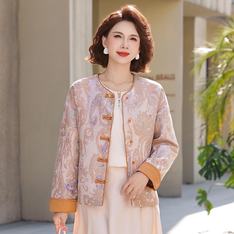 

Elegant Jacquard Frog Button Jacket for Middle-Aged Women - Spring/Autumn 2026 XL [85-105 jin] помаранчевий