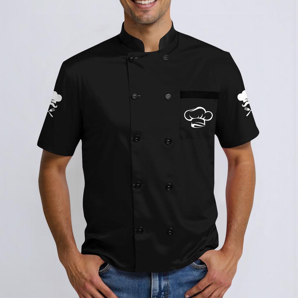 Chef Hat  Print - Men's Casual Short Sleeve Chef Dress