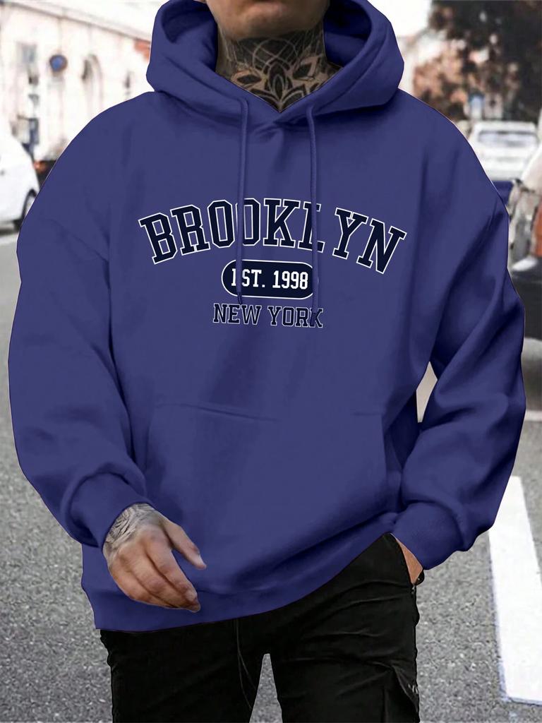Herren Hoodies Harajuku Rundhals-Hoodie Mode Oversize Kapuzenpullover Herbst Bequemer Trainingsanzug Brooklyn Est 1998 New York Druck