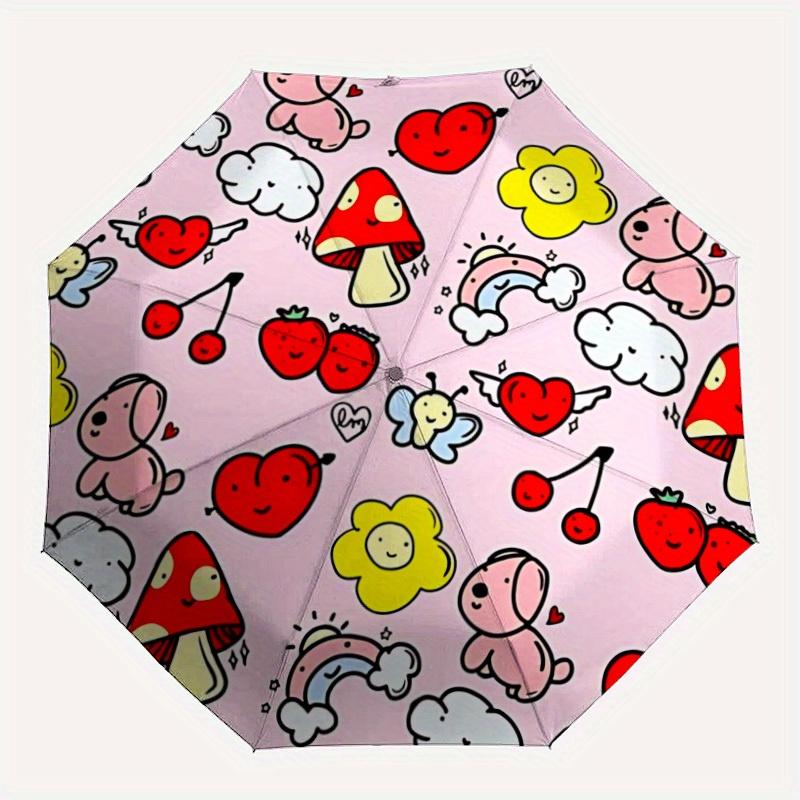 

1pc Cute Cartoon Automatic Folding Umbrella - 8-Rib Iron Frame, Windproof, Portable Sunshade with Plastic Handle for Travel & Outdoor Activi