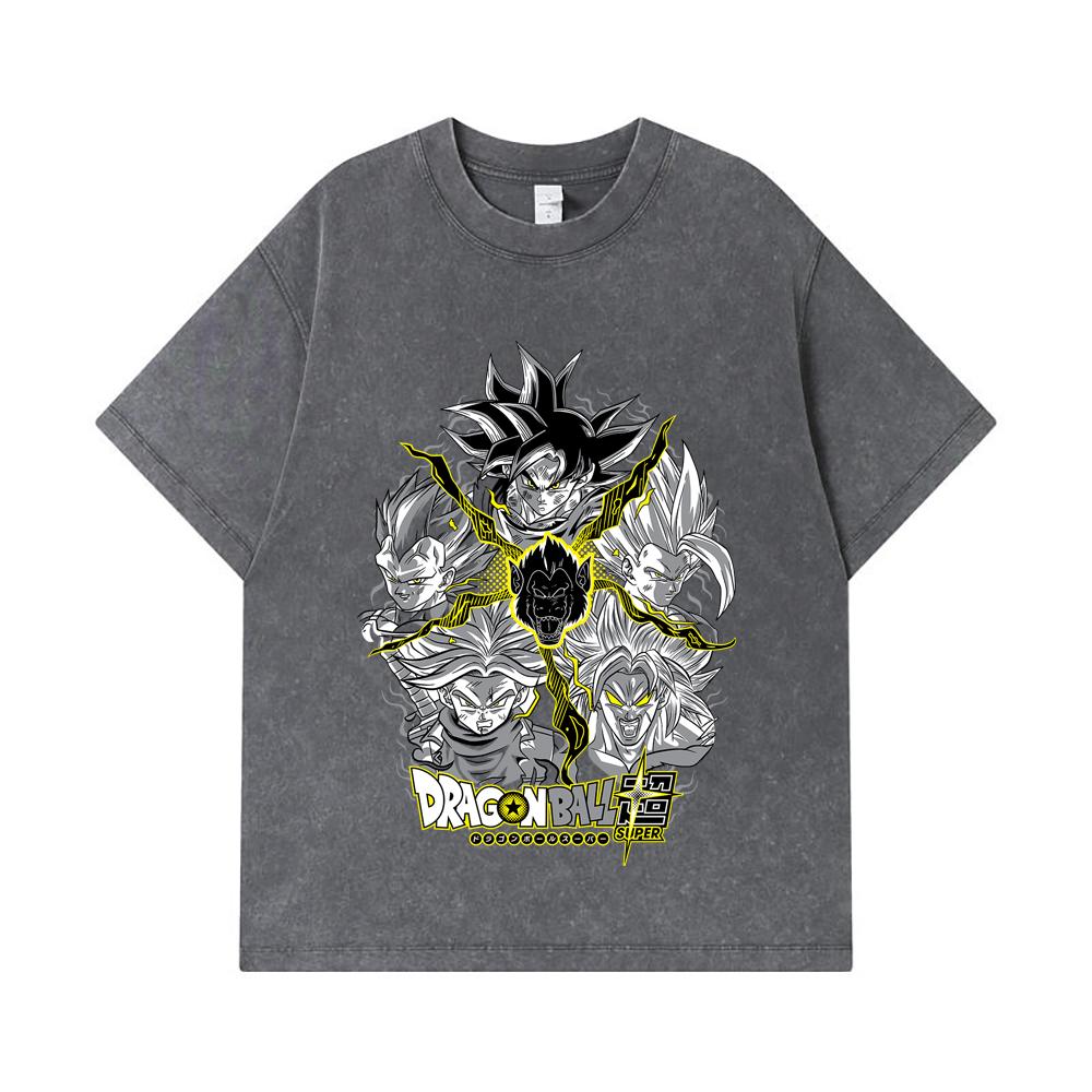 275 GSM Gewaschene T-Shirts 100% Baumwolle Dragon Ball V49 Super Saiyan Print Unisex Schweres Baumwoll-T-Shirt