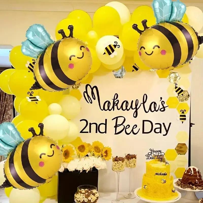 3Pcs Cute Bee Balloon Set Birthday Party Scene Arrangement Cartoon Animal Aluminum Film Balloons Festive Decoration Photo Props