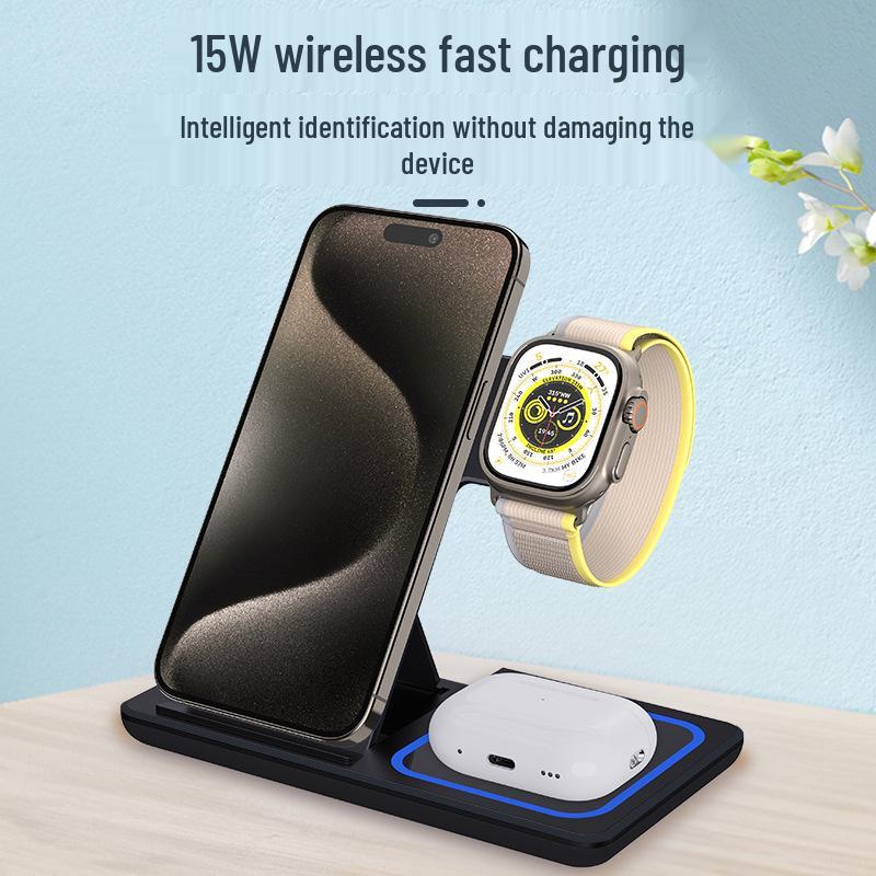 15W Foldable 3-in-1 Wireless Charging Stand for Huawei & Apple Phones and Watches