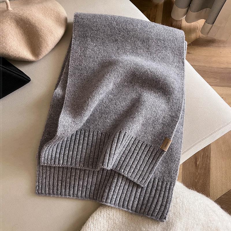 High-grade 100 Wool Scarf Women's Winter Thickened Warm High-end Sense Simple Monochrome Knitted Versatile Scarf Gift