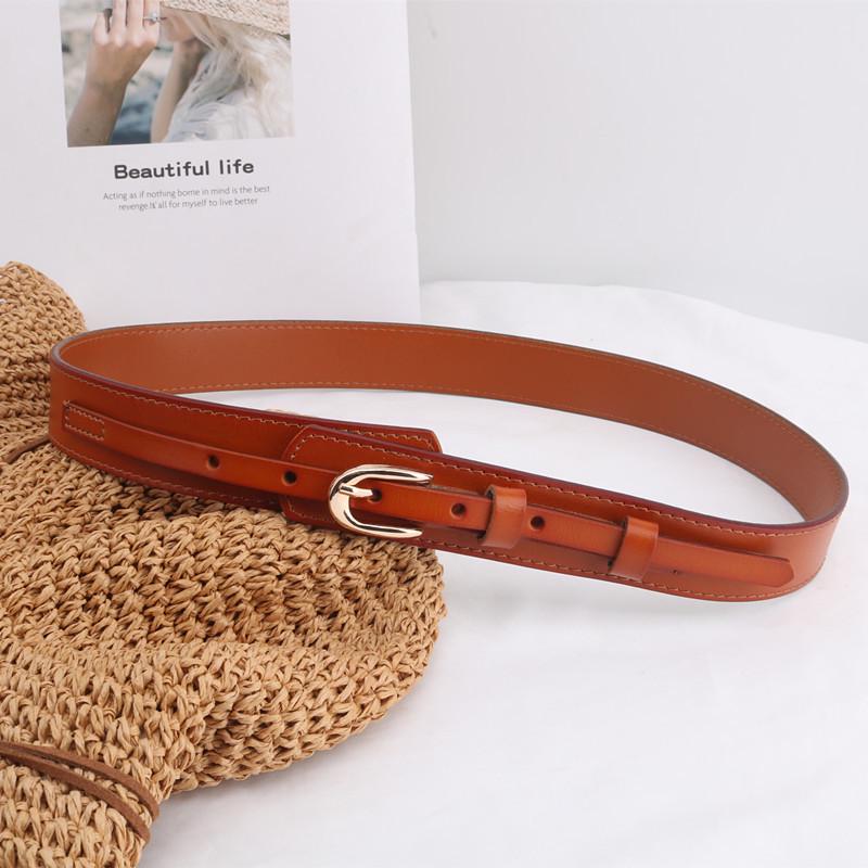 Women's Genuine Leather Oval Pin Buckle Belt for Dresses and Coats