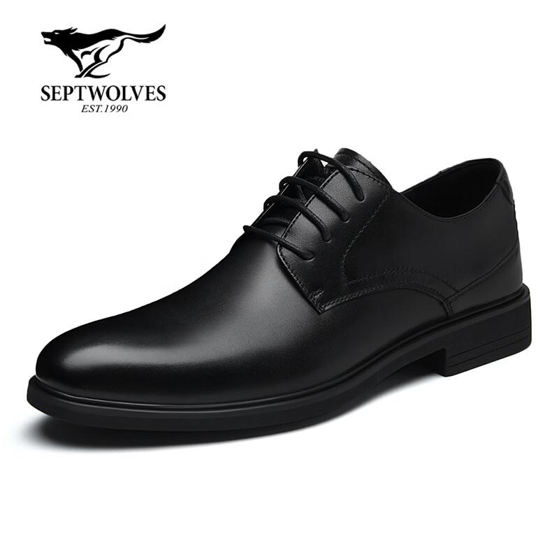 Septwolves Men's Black Leather Business Casual Shoes