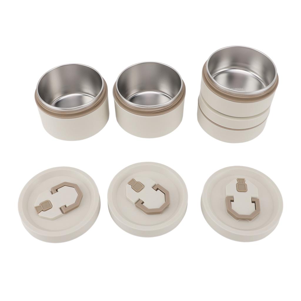 Isolierte Lunchbox aus Edelstahl mit Thermotasche Rund Versiegelt Beige Weiß Isolierte Bento-Box