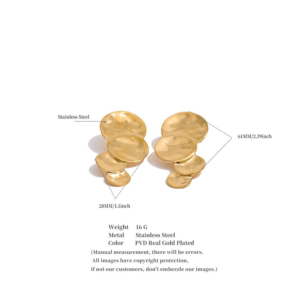 Yhpup Stainless Steel Metal Round Big Stud Earrings PVD Plated Waterproof Daily Versatile Casual Statement Jewelry Wholesale