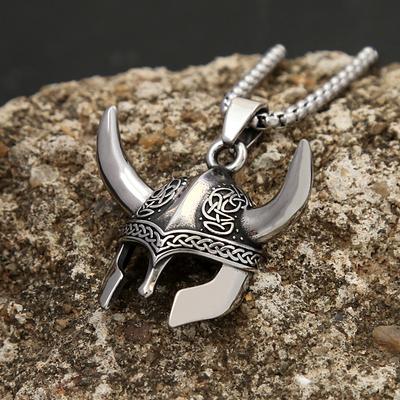 Vintage Helmet Mask Pendant for Men 316L Stainless Steel Nordic Celtic Knot Necklace Biker Amulet Jewelry Dropshipping