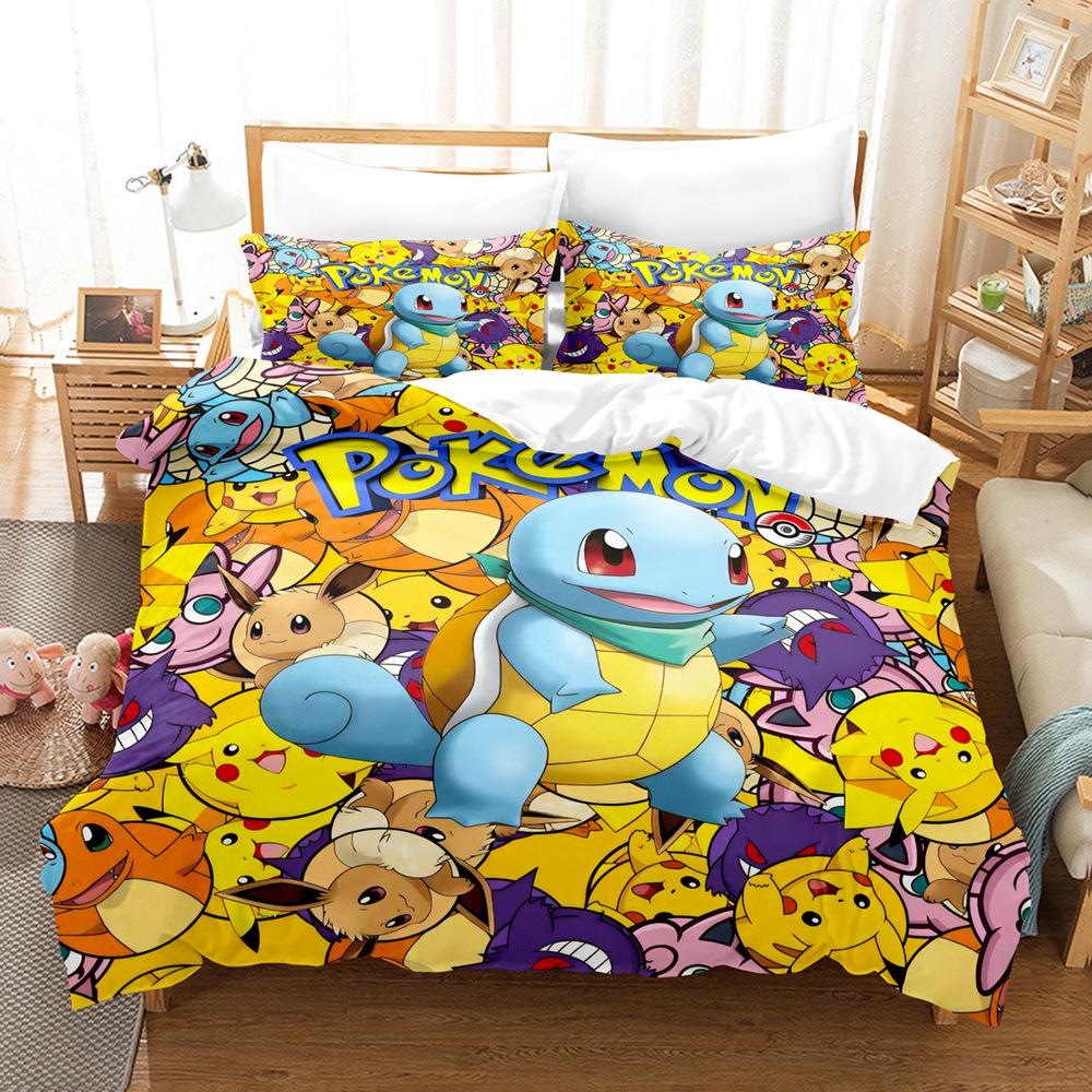 Pikachu Series Three-Piece Cartoon Kit 3D Digital Printing Quilt Cover Bedding