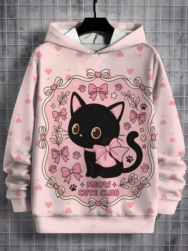 Girls Clothes Hoodies for Kids Cute Cartoon Cat Printed Hoodie Spring Autumn Casual Tops Fashion Sweatshirt Children's Clothing