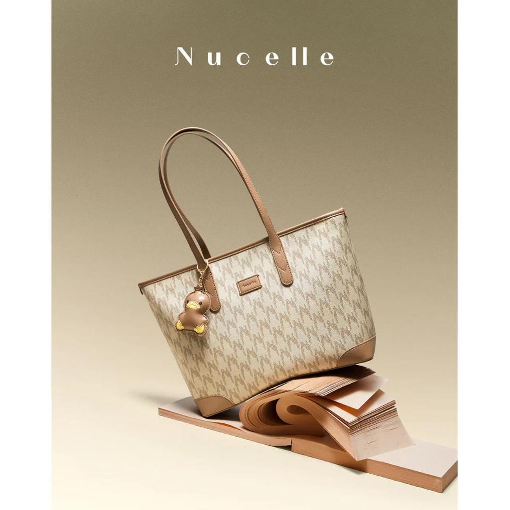 NUCELLE Women's Handbag, Tote Bag, Large Capacity, Commuter Shoulder Bag, Brown, Medium Size