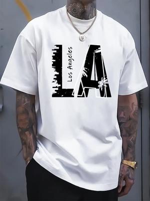 Summer 100 Cotton Fashionable Casual Mens Tshirt Trendy Street Style Los Angeles Letter Print Mens Short Sleeve Clothing